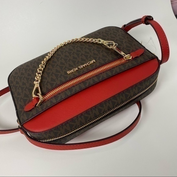 MICHAEL KORS Jet Set Large Logo Chain Crossbody Bag in Flame Red - Picture 3 of 7